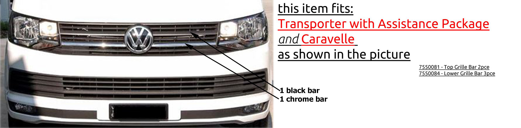 2pcs Details about   VW T6 Transporter Caravelle CHROME TOP GRILLE BARS 15on